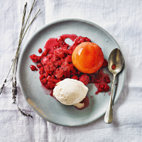 Diana Henry's peaches with berry granita & vanilla ice cream